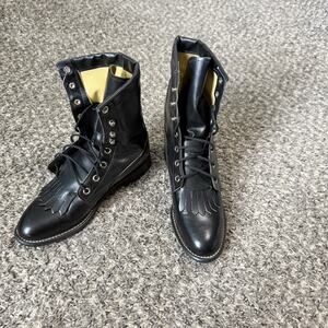 Vintage Texas All American Made Kiltie Roper Western lace-up boots 6.5 M NEW